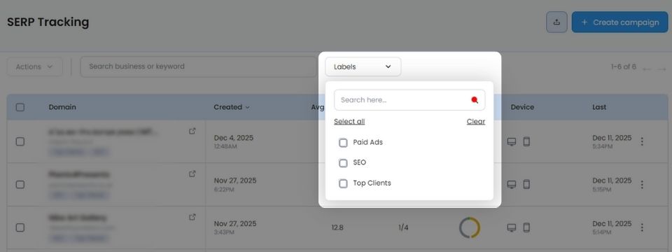 Filtering using labels